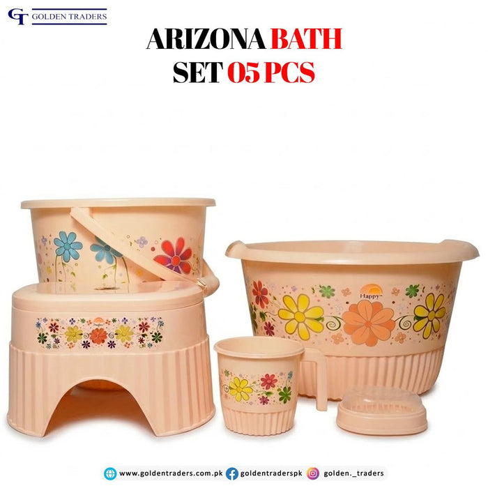 Arizona Plastic Bathroom Set 5 Pcs – Elegant Floral Bath Accessory Collection