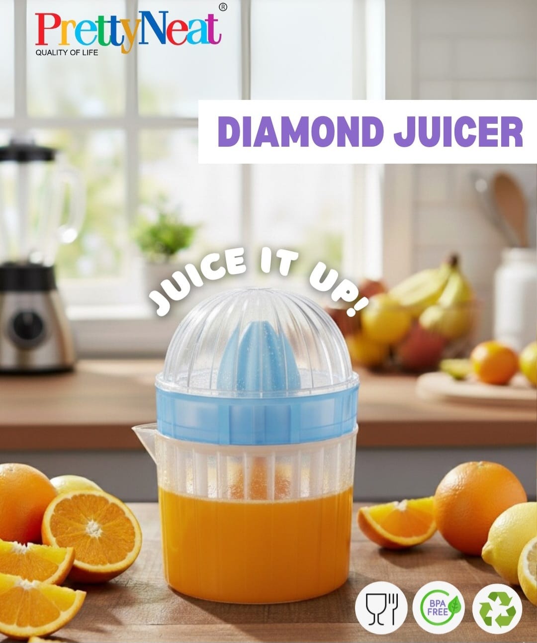 PrettyNeat Diamond Juicer – Manual Citrus Squeezer for Fresh Orange & Lemon Juice