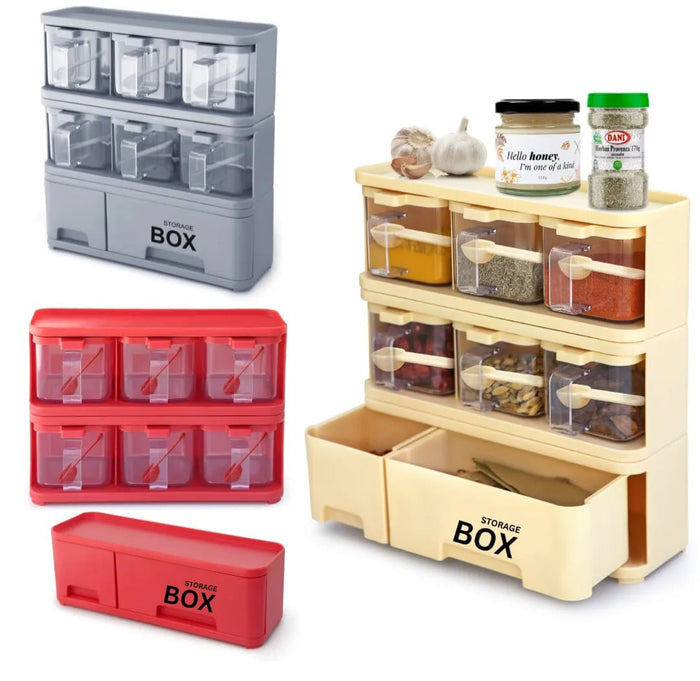 3-Tier Kitchen Spice Rack Organizer – Multi-Functional Seasoning Box with Drawers & Spoons