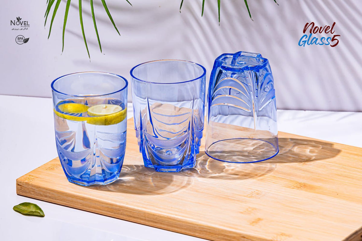 Novel Plastic Glass Set – Premium Blue Shatterproof Acrylic Water Tumblers