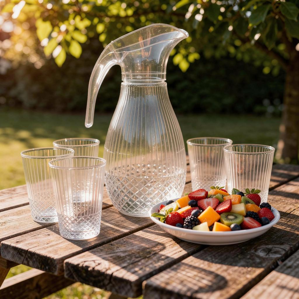 Premium Clear Plastic Pitcher and Tumbler Set – 5-Piece Shatterproof Drinkware Collection for Outdoor & Dining