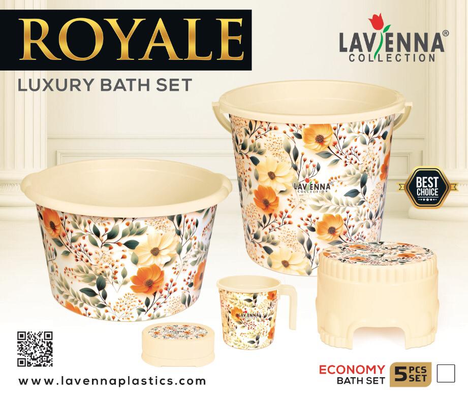 Lavenna Royale Luxury Bath Set 5 Pcs – Elegant Floral Economy Plastic Washroom Set