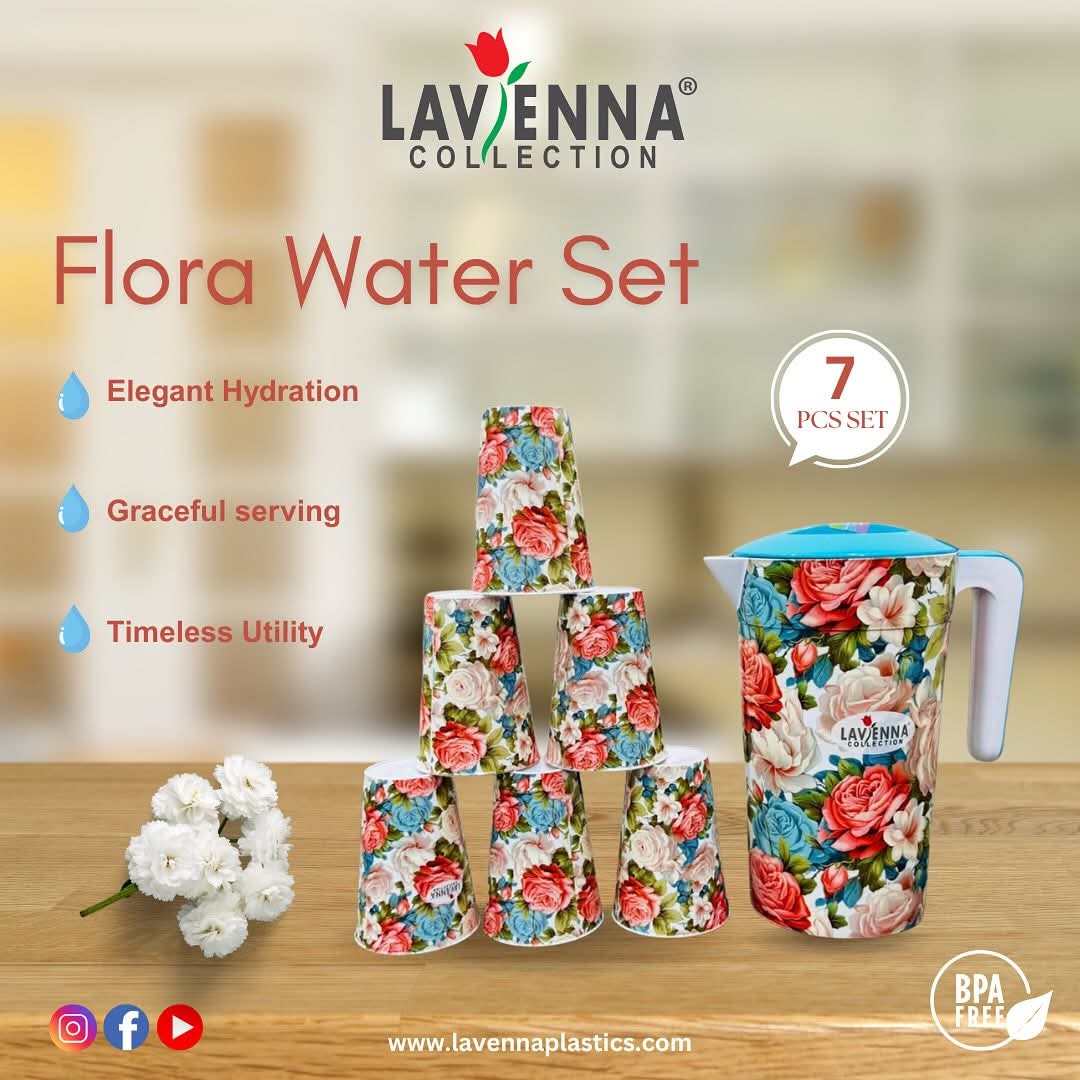 Lavenna Flora Water Set – 7-Piece Premium Plastic Pitcher and Tumbler Collection